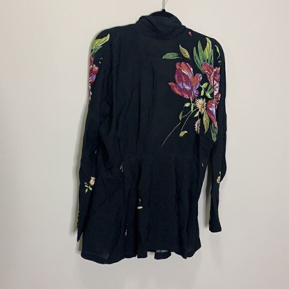 Free People black floral tunic long sleeve open back small (C1) - Picture 3 of 8